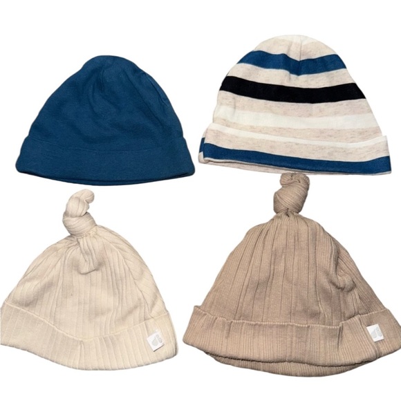 onesies & Just Born Other - Baby Hat Bundle 0–6M Onesies & Just Born Cotton Beanies Neutral & Blue Lot 4